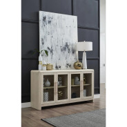 Liv Glass Door Ash Wood Sideboard in White Sand – Japandi Style by Modus Furniture