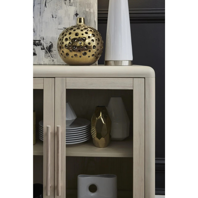 Liv Glass Door Ash Wood Sideboard in White Sand – Japandi Style by Modus Furniture