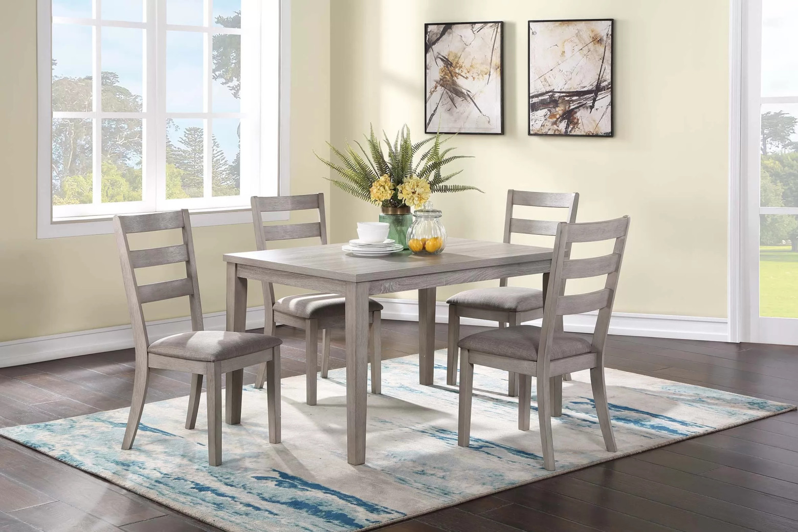 F2602 Gray 5-Piece Dining Table Set with 4 Chairs by Poundex Furniture