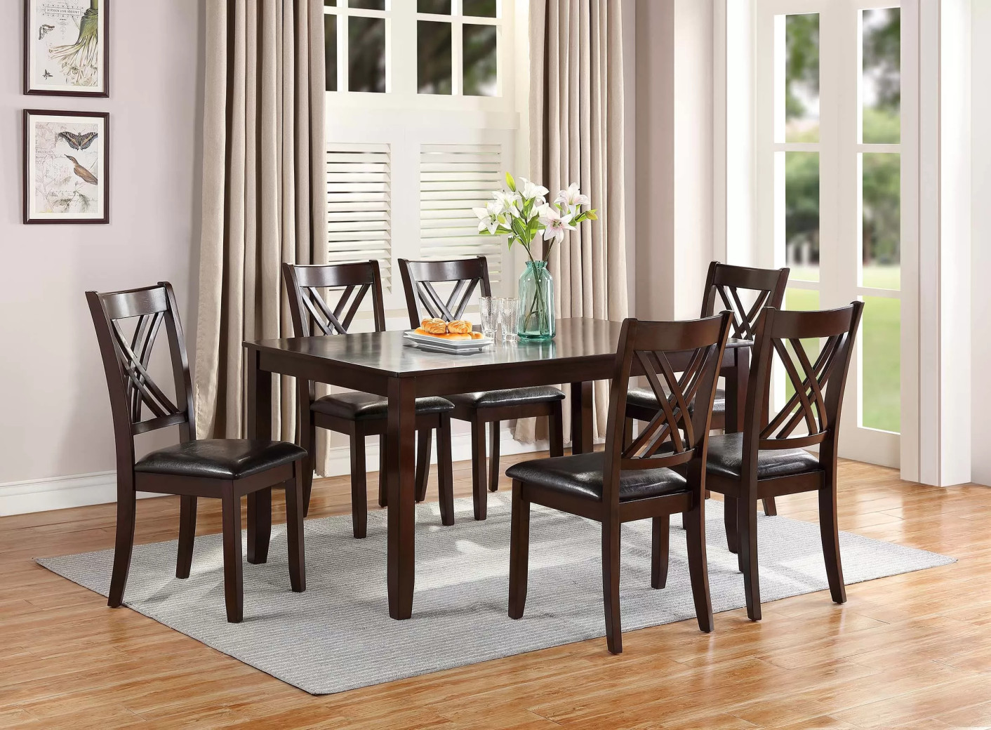 F2554 7-Piece Dining Table Set with 6 Chairs by Poundex Furniture
