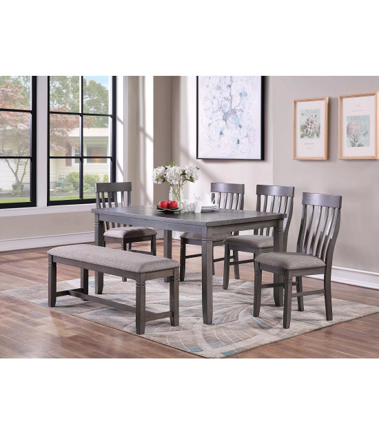 F2605 6-Piece Dining Table Set with 4 Chairs & Bench by Poundex Furniture