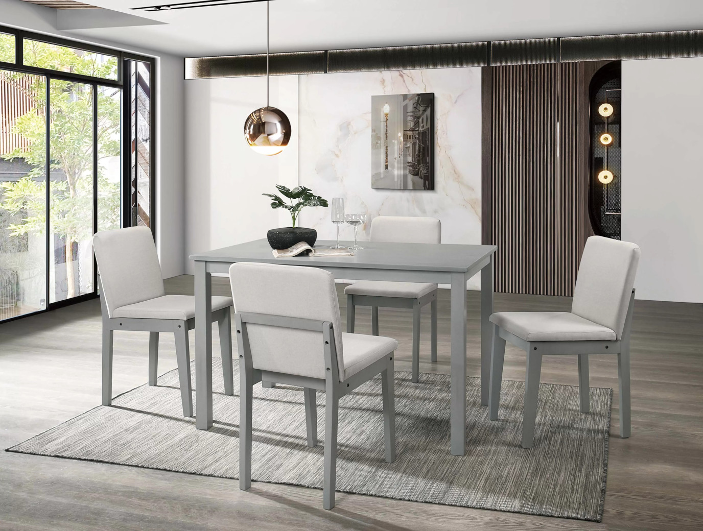 F2612 Silver 5-Piece Dining Table Set with 4 Chairs by Poundex Furniture