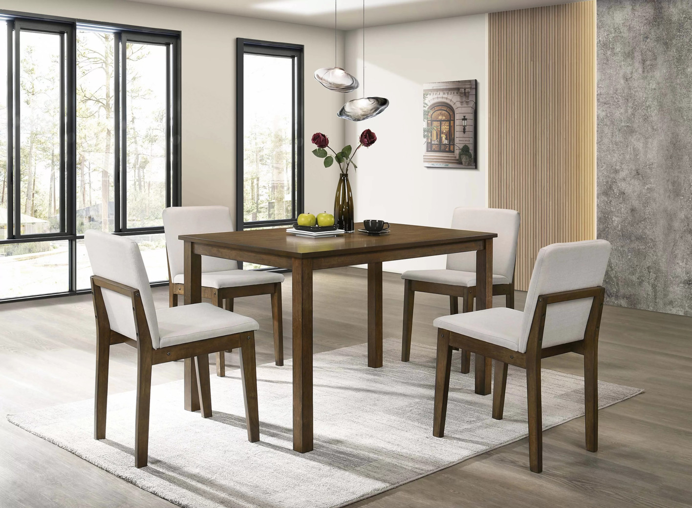 F2613 Oak Finish 5-Piece Dining Table Set with 4 Chairs by Poundex Furniture