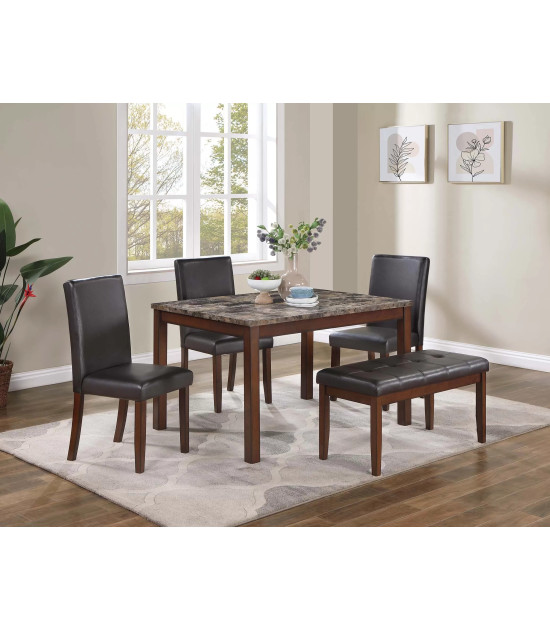 F2614 Espresso 5-Piece Dining Table Set with 3 Chairs & Bench by Poundex Furniture