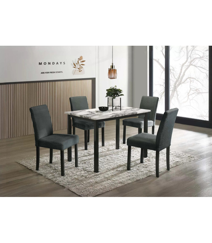 F2628 Charcoal 5-Piece Dining Table Set with 4 Chairs by Poundex Furniture