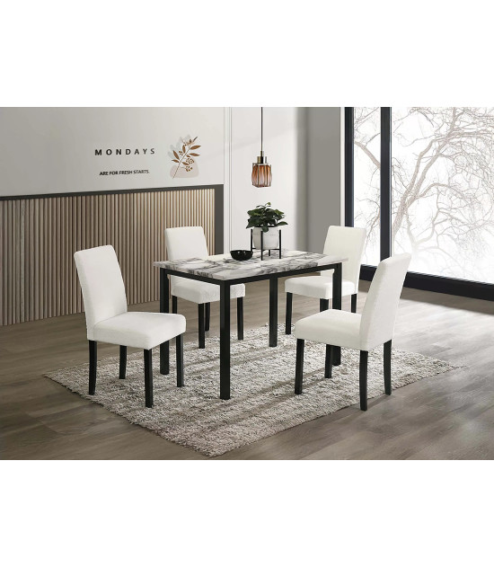 F2629 White 5-Piece Dining Table Set with 4 Chairs by Poundex Furniture