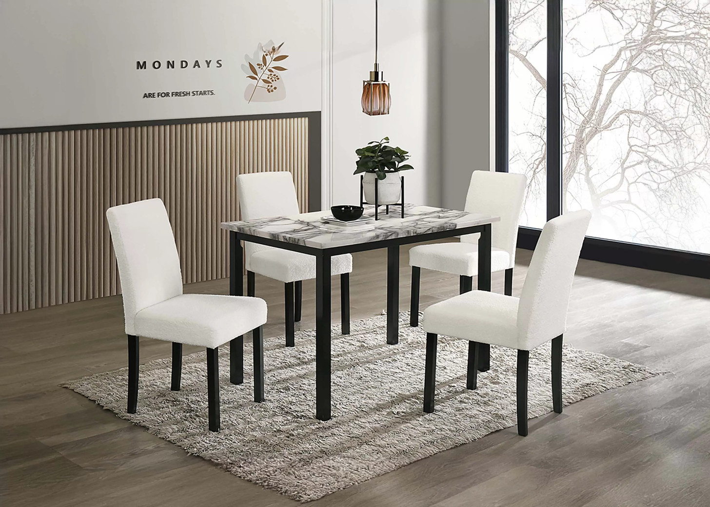 F2629 White 5-Piece Dining Table Set with 4 Chairs by Poundex Furniture