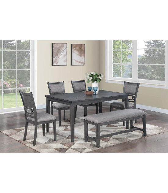 F2634 6-Piece Dining Table Set with 4 Chairs & Bench by Poundex Furniture