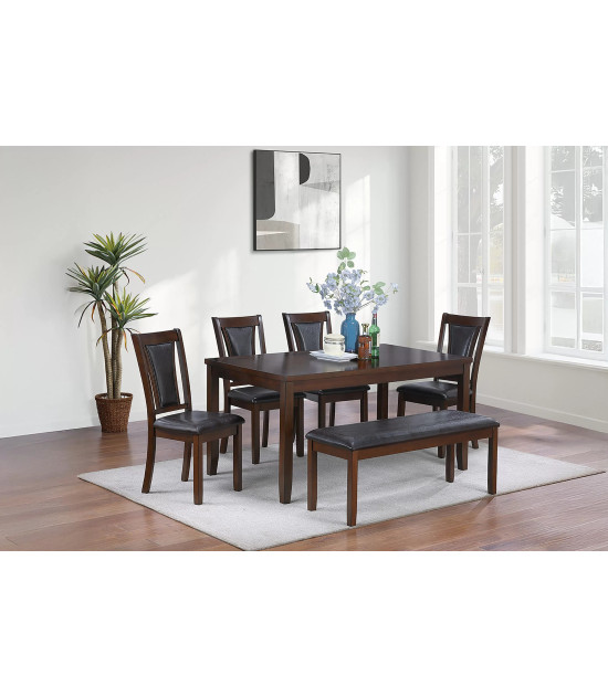 F2635 6-Piece Dining Table Set with 4 Chairs & Bench by Poundex Furniture