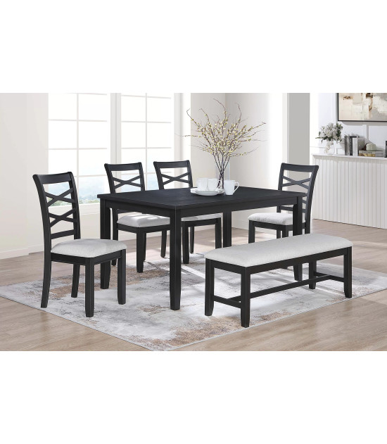F2637 Charcoal 6-Piece Dining Table Set with 4 Chairs & Bench by Poundex Furniture