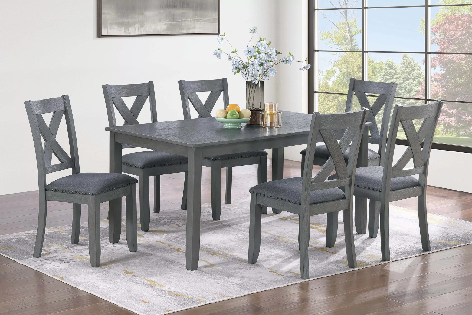 F2638 7-Piece Dining Table Set with 6 Chairs by Poundex Furniture