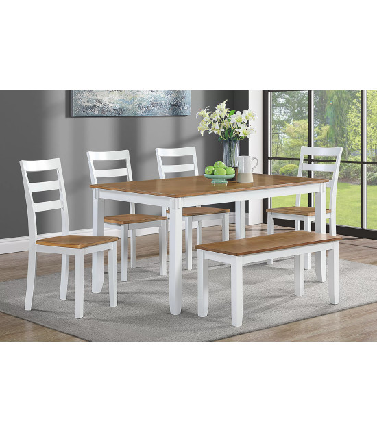 F2646 6-Piece Dining Set with Table, 4 Chairs & Bench by Poundex Furniture