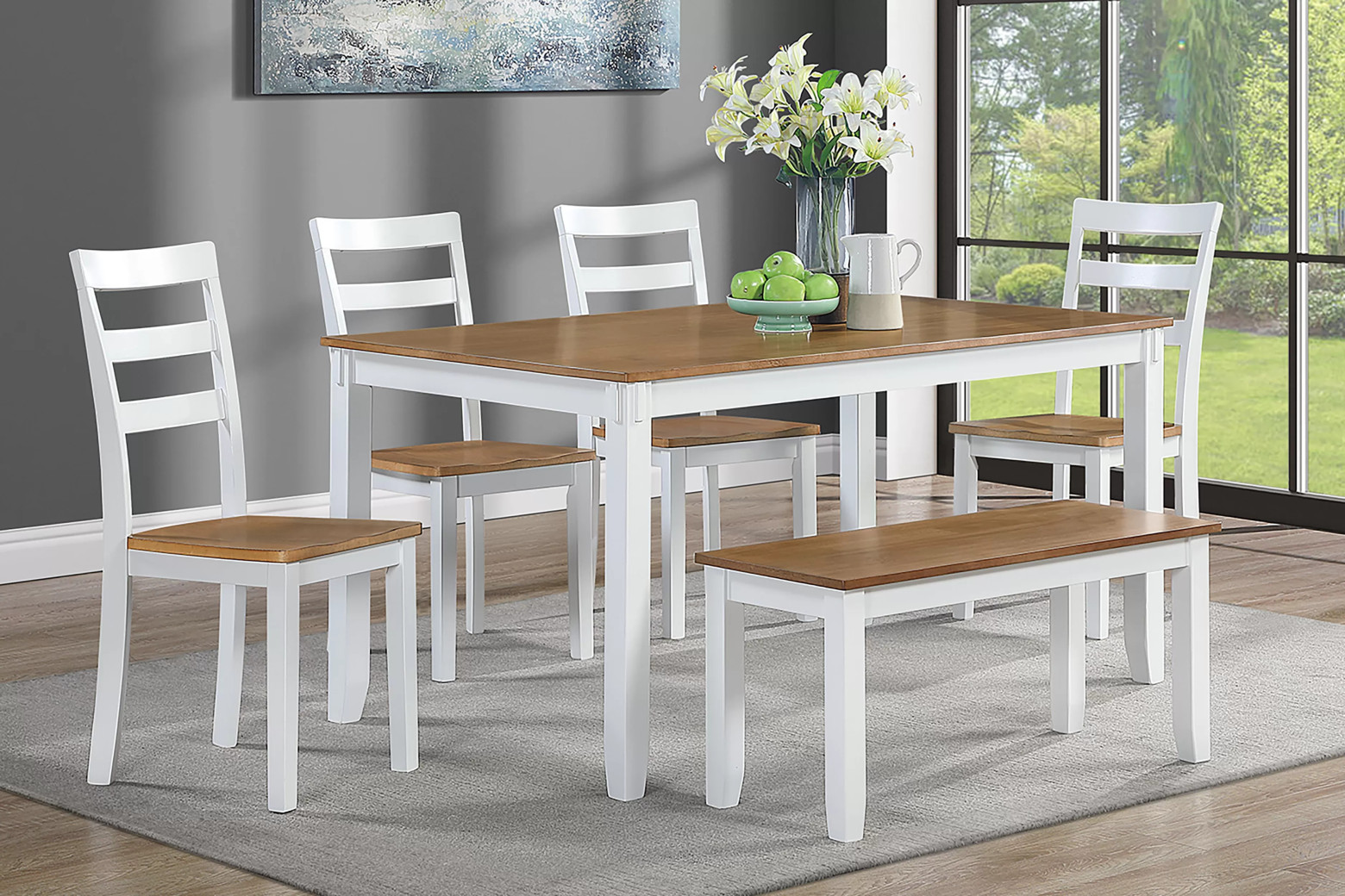 F2646 6-Piece Dining Set with Table, 4 Chairs & Bench by Poundex Furniture
