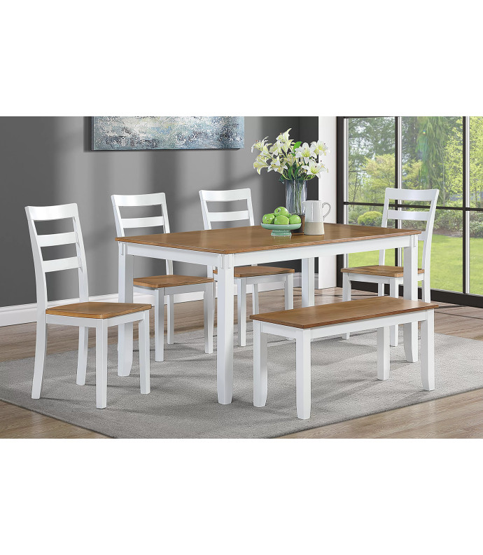 F2646 6-Piece Dining Set with Table, 4 Chairs & Bench by Poundex Furniture
