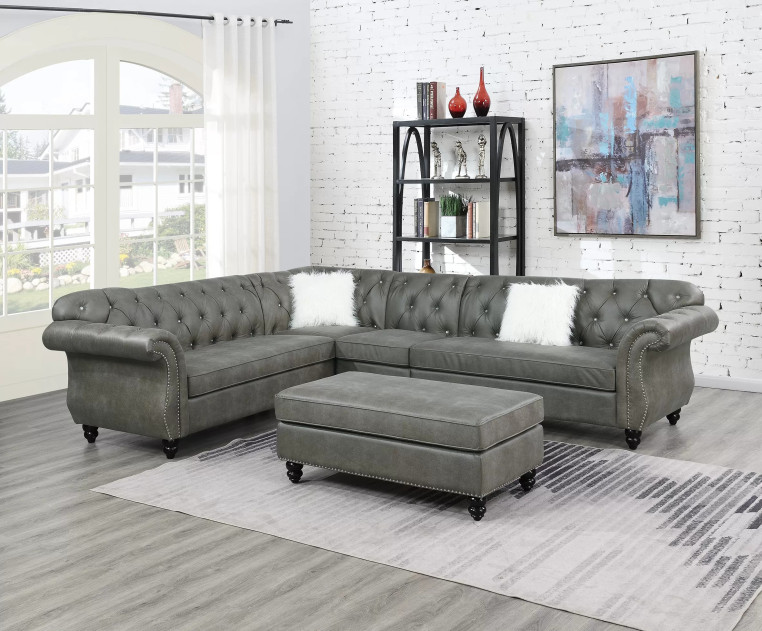 F6438 Steel Gray 4-Piece Sectional Sofa Set | Poundex Furniture Phoenix AZ