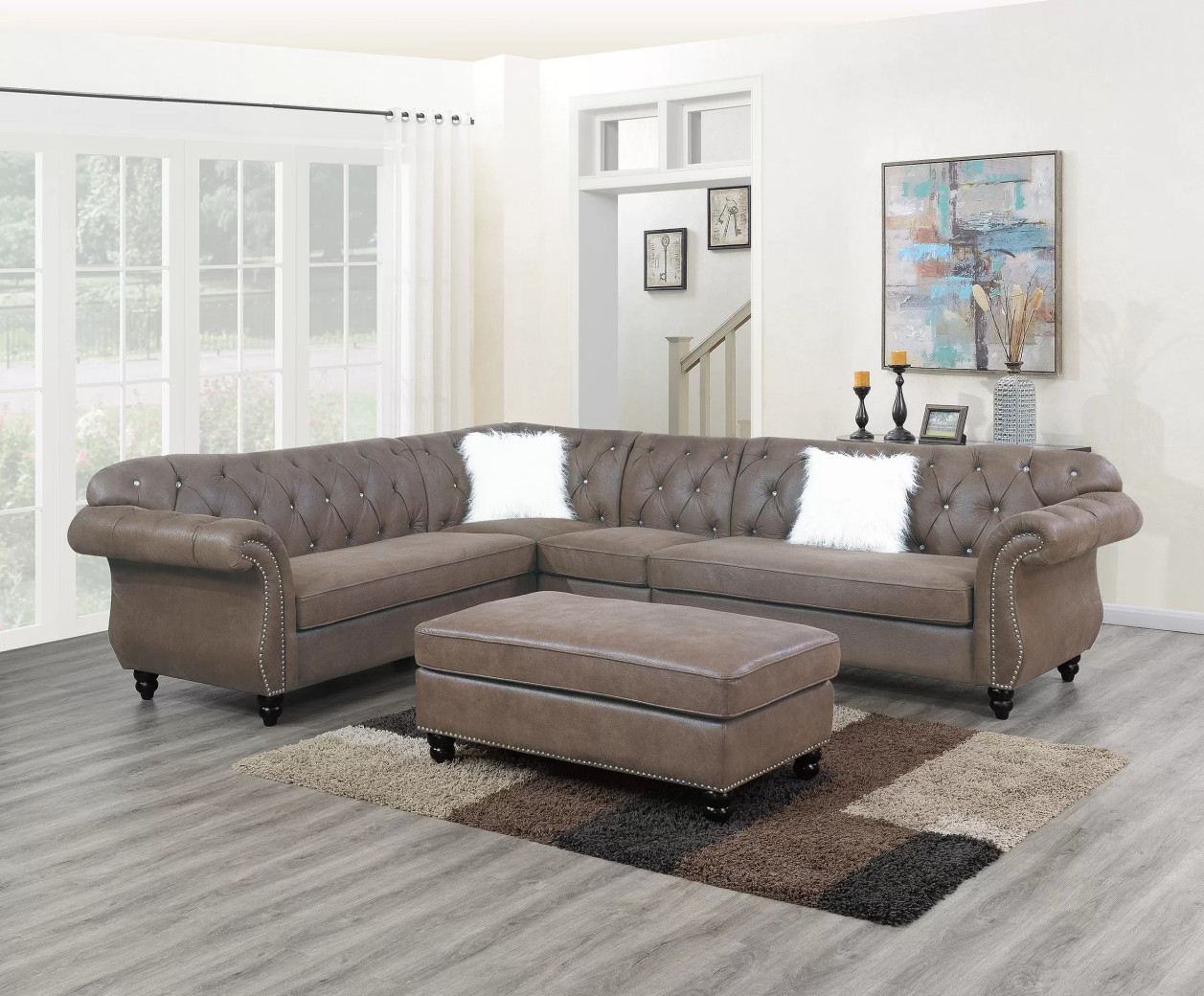 F6437 Dark Coffee 4-Piece Sectional Sofa Set | Poundex Furniture Phoenix AZ