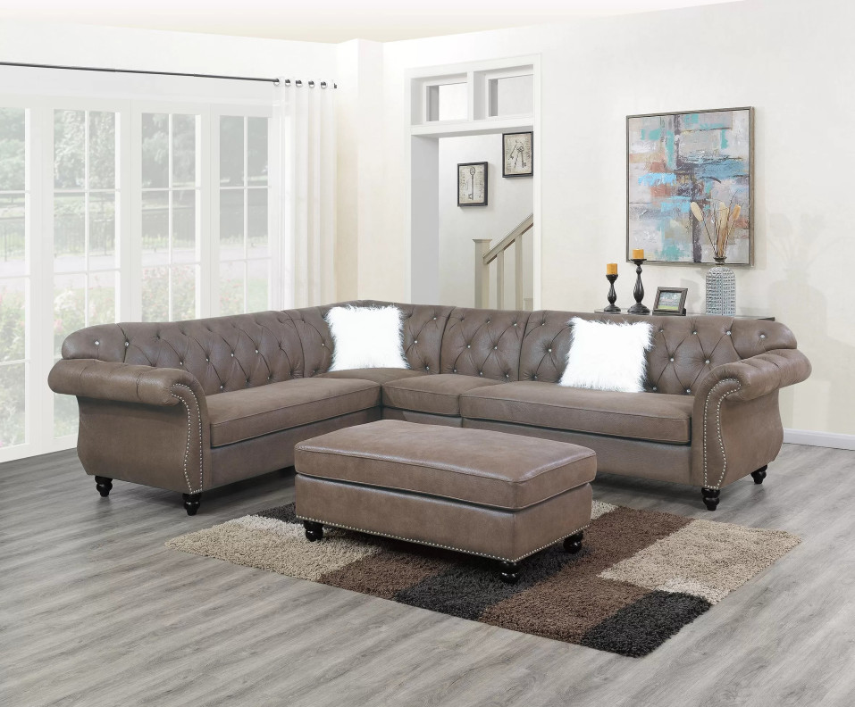 F6437 Dark Coffee 4-Piece Sectional Sofa Set | Poundex Furniture Phoenix AZ