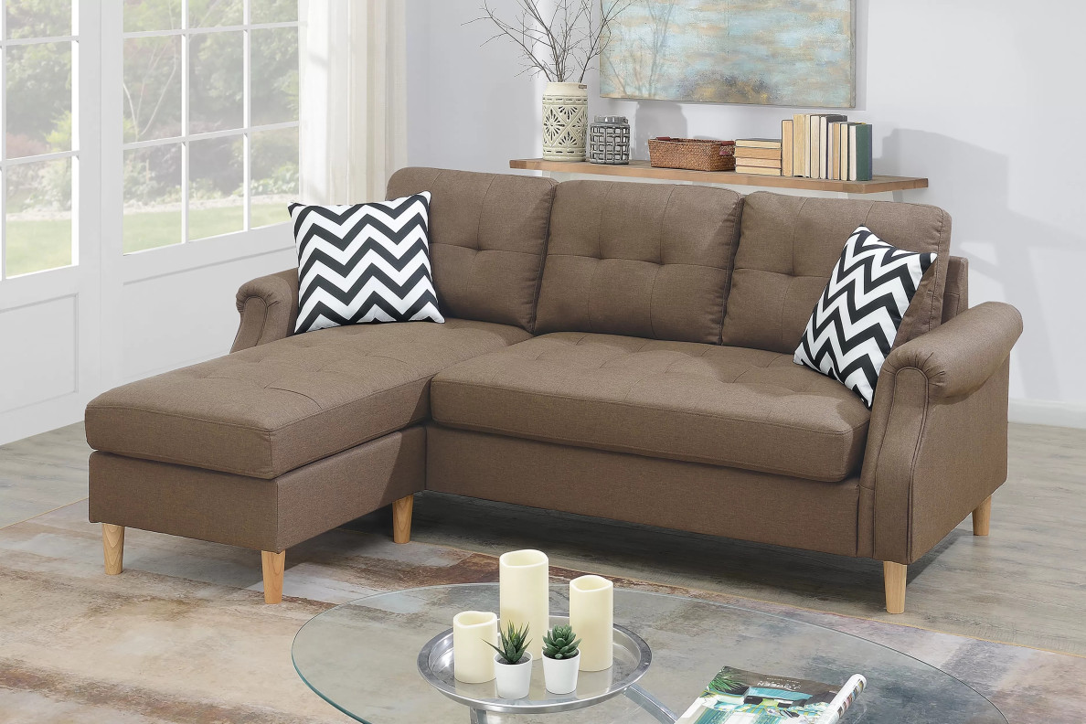 F6458 Light Coffee Reversible Sectional Sofa Set | Poundex Furniture Phoenix AZ