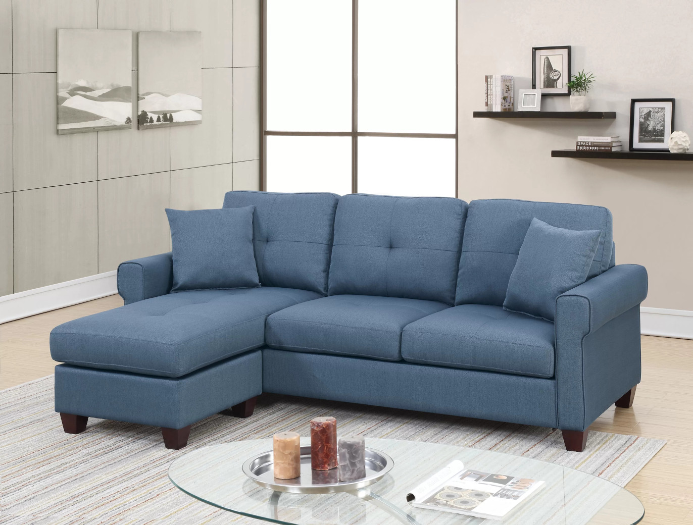 F6573 Blue 2-Piece Sectional Sofa Set | Poundex Furniture Phoenix AZ