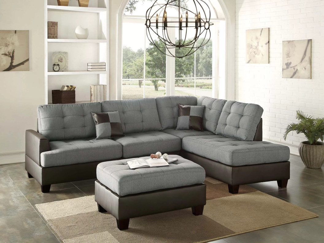 F6858 Gray Reversible Sectional with Ottoman | Poundex Furniture Phoenix AZ
