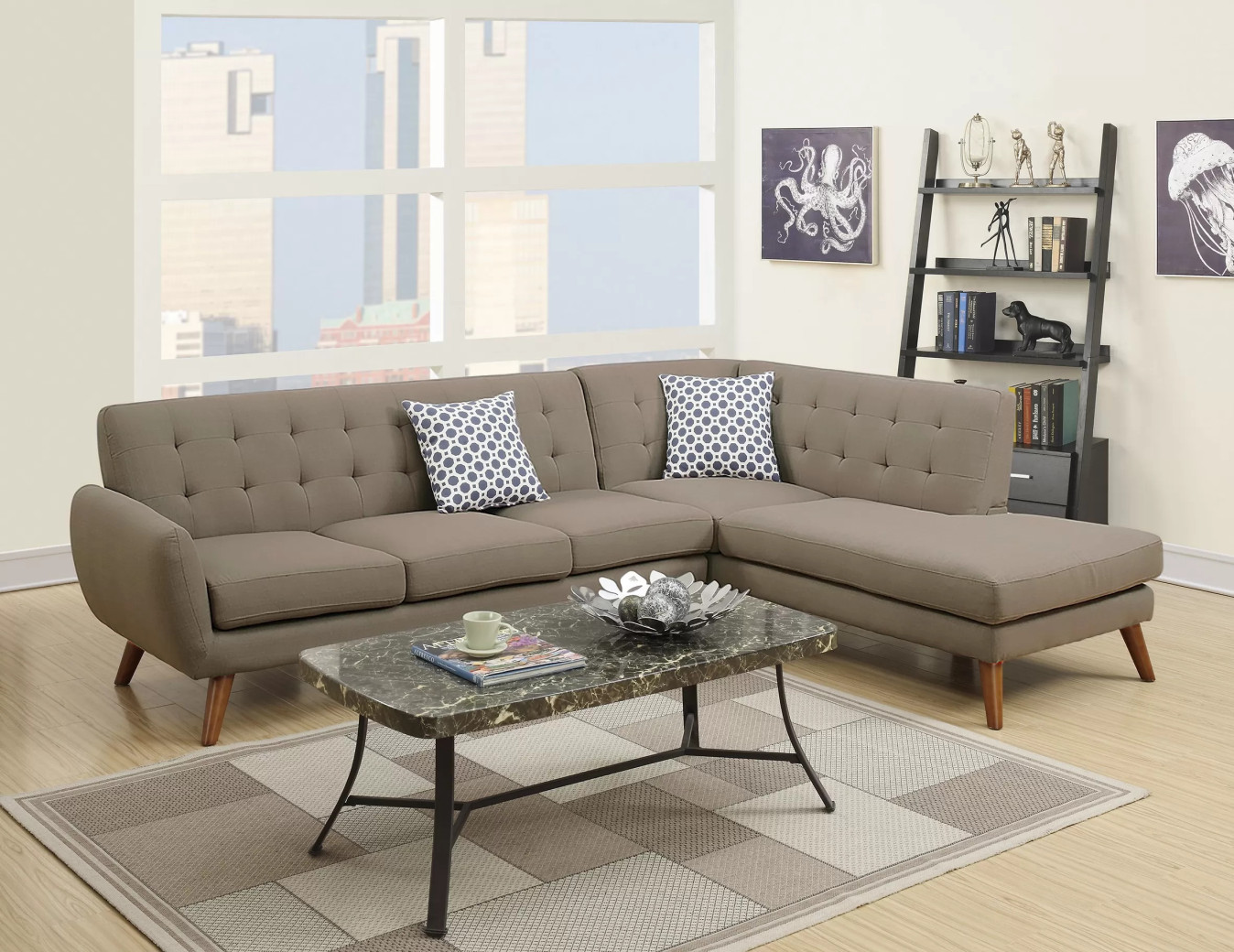 Grey Sectional Sofa with Chaise | Poundex Furniture Phoenix AZ