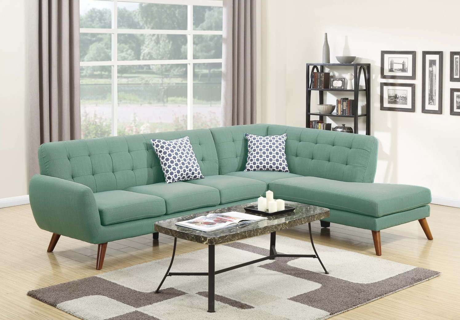 F6955 Laguna 2-Piece Sectional Sofa Set with Right-Facing Chaise & 2 Accent Pillows – Contemporary Style by Poundex Furniture