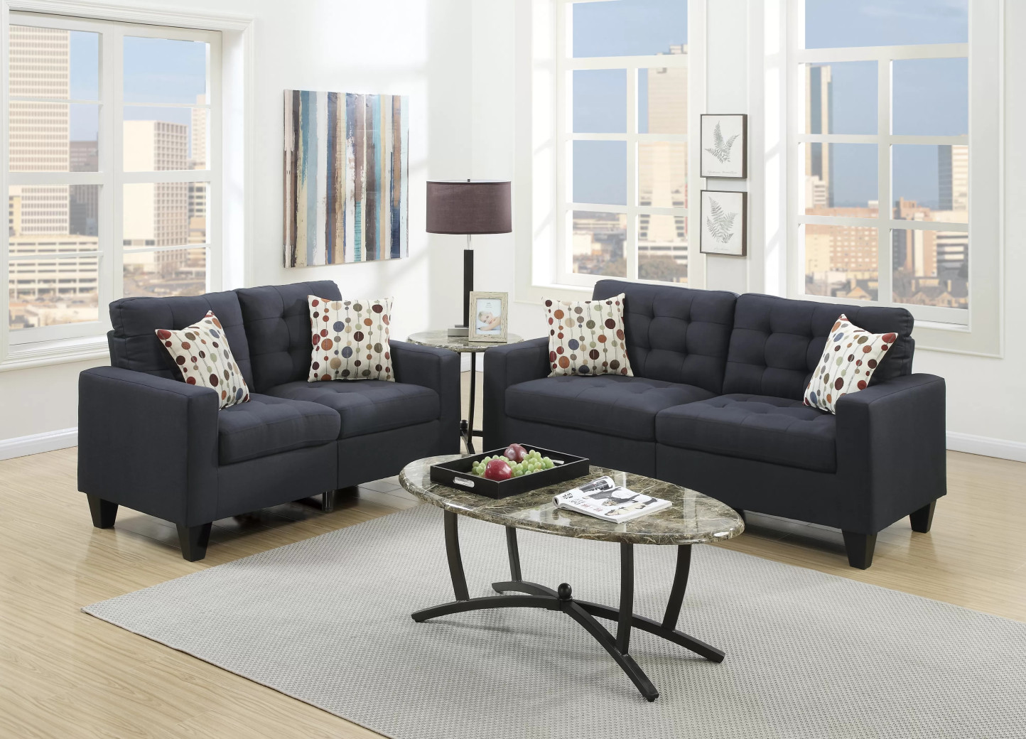 F6903 Black Sofa & Loveseat Set | Poundex Phoenix AZ