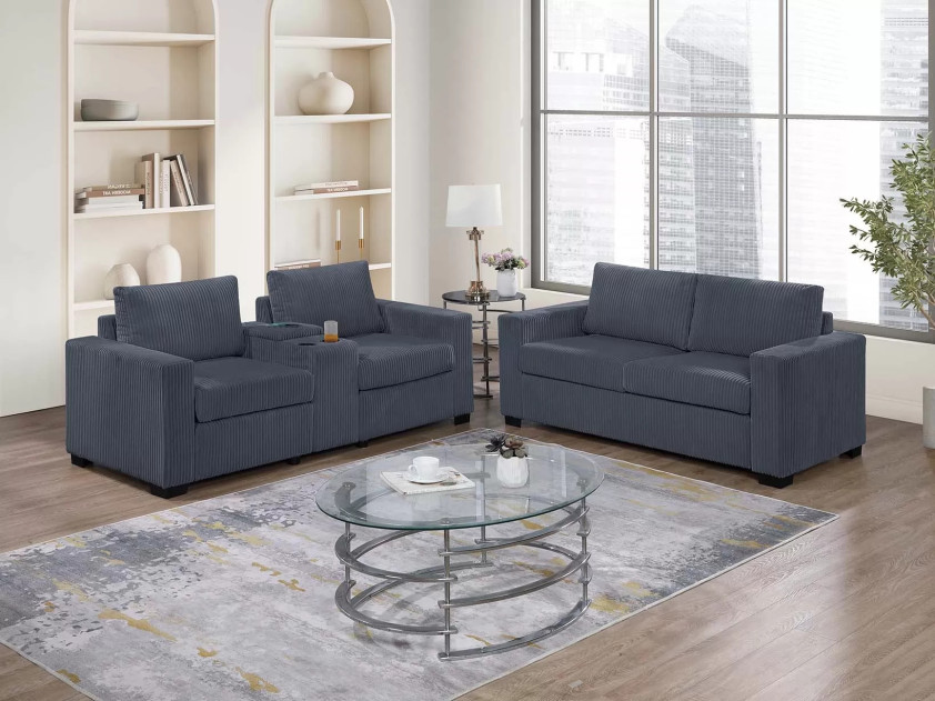 F8459 2-Piece Sofa & Loveseat Set with Console, Cup Holders & Charging Station by Poundex Furniture | Phoenix AZ
