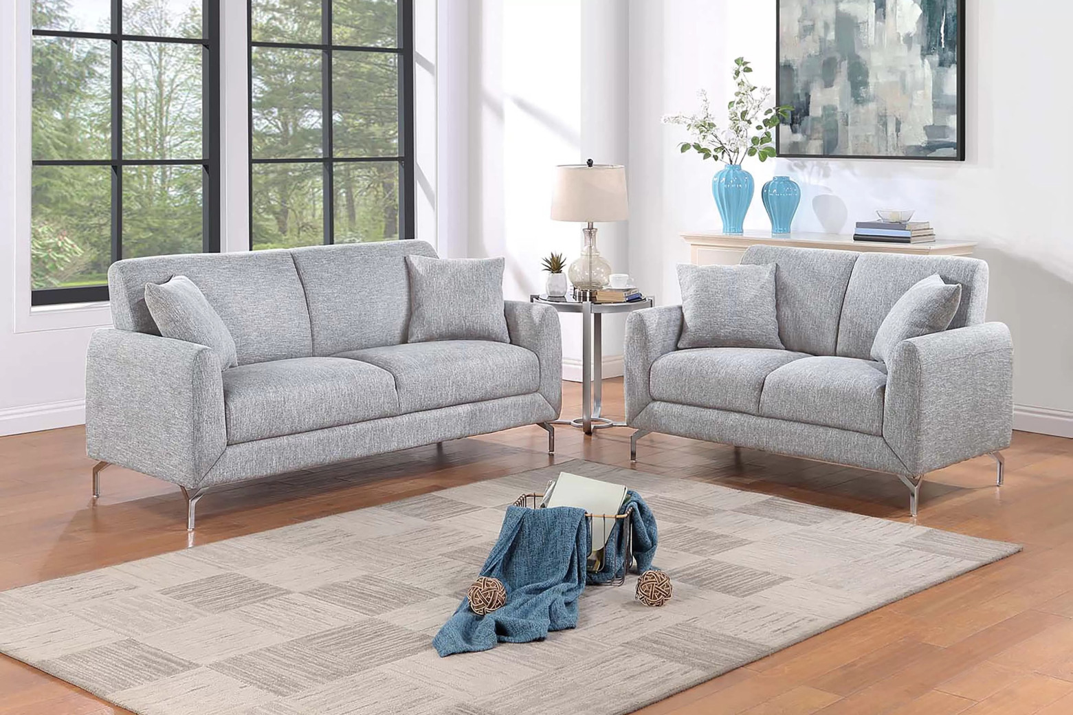 F8438 Light Gray 2-Piece Sofa & Loveseat Set by Poundex Furniture | Phoenix AZ