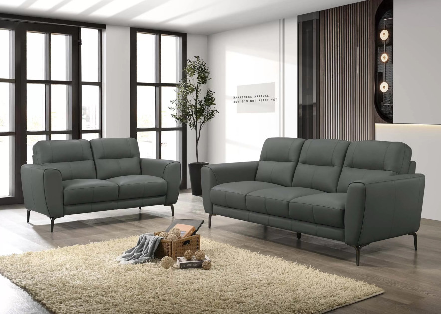 F8419 Gray Leather Sofa & Loveseat | Poundex Phoenix AZ