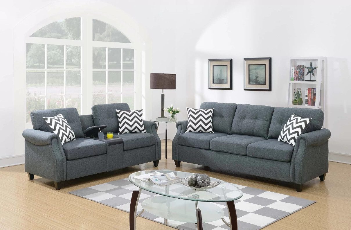 F6411 Blue Gray Sofa & Loveseat | Poundex Phoenix AZ