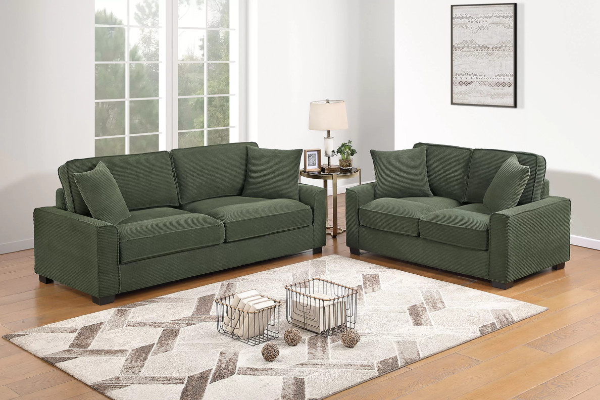 F8393 Forest Green Sofa & Loveseat | Poundex Phoenix AZ