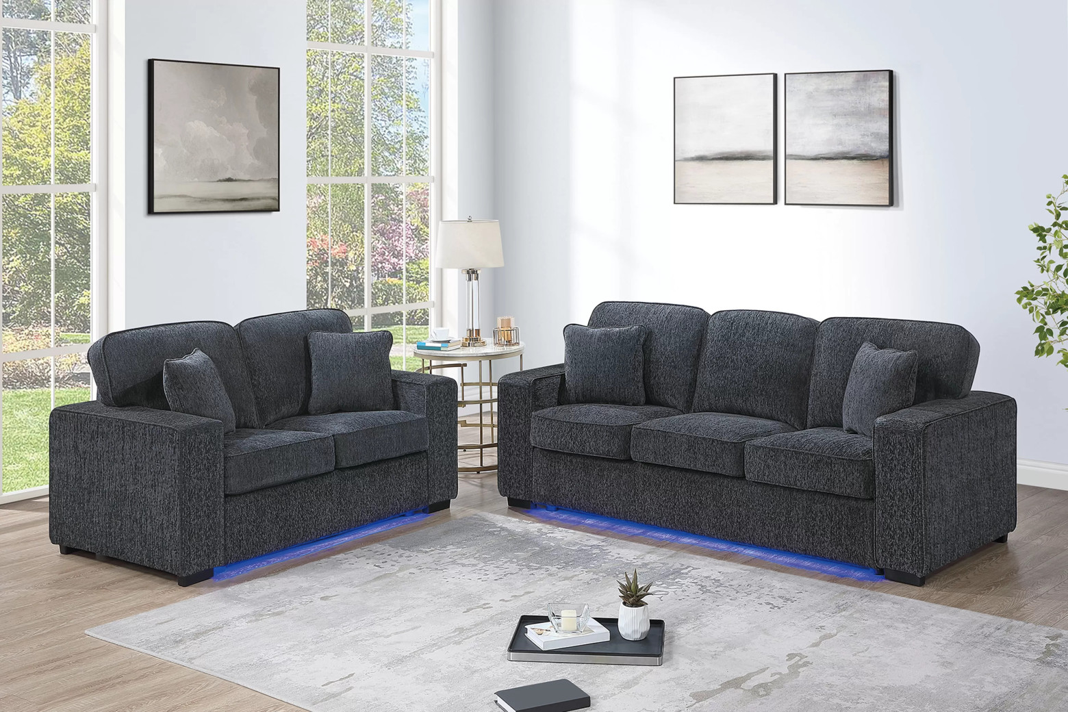 F7496 Dark Gray LED Sofa Set | Poundex Phoenix AZ