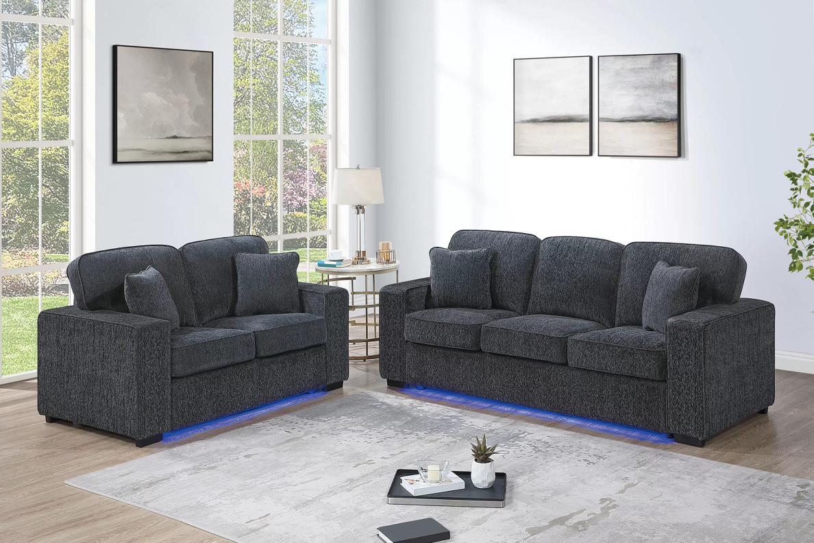 F7496 Dark Gray LED Sofa Set | Poundex Phoenix AZ
