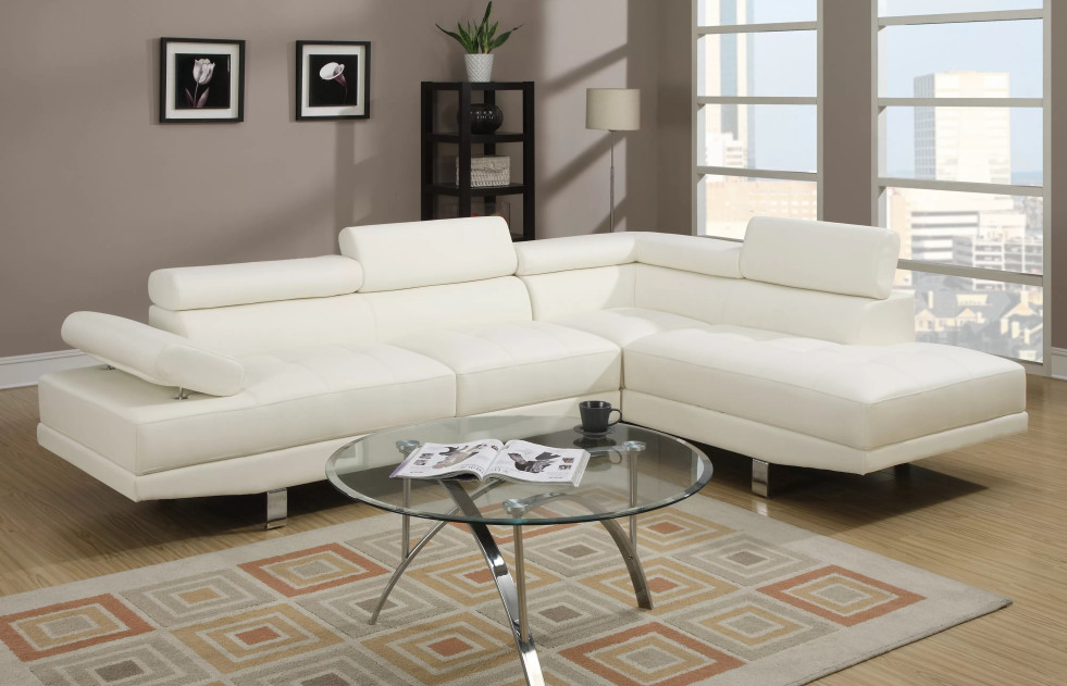 F7320 White 2-Piece Sectional Sofa Set – Left-Facing Sofa & Right-Facing Chaise | Poundex Furniture