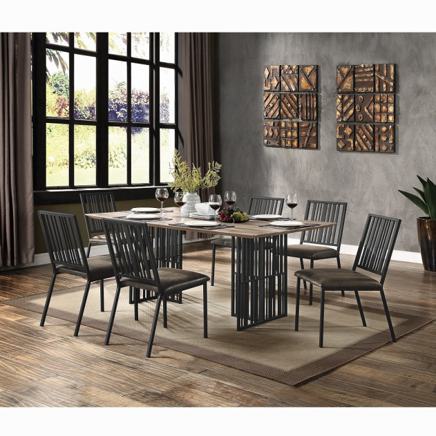 DN01757 Zudora 7PC Dining Table Antique Oak & Black By Acme Furniture