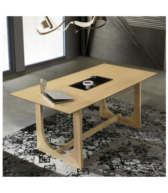 DN02865 Blayde 7-Piece Natural Dining Set with White Chenille Swivel Chairs Contemporary Style by ACME Furniture