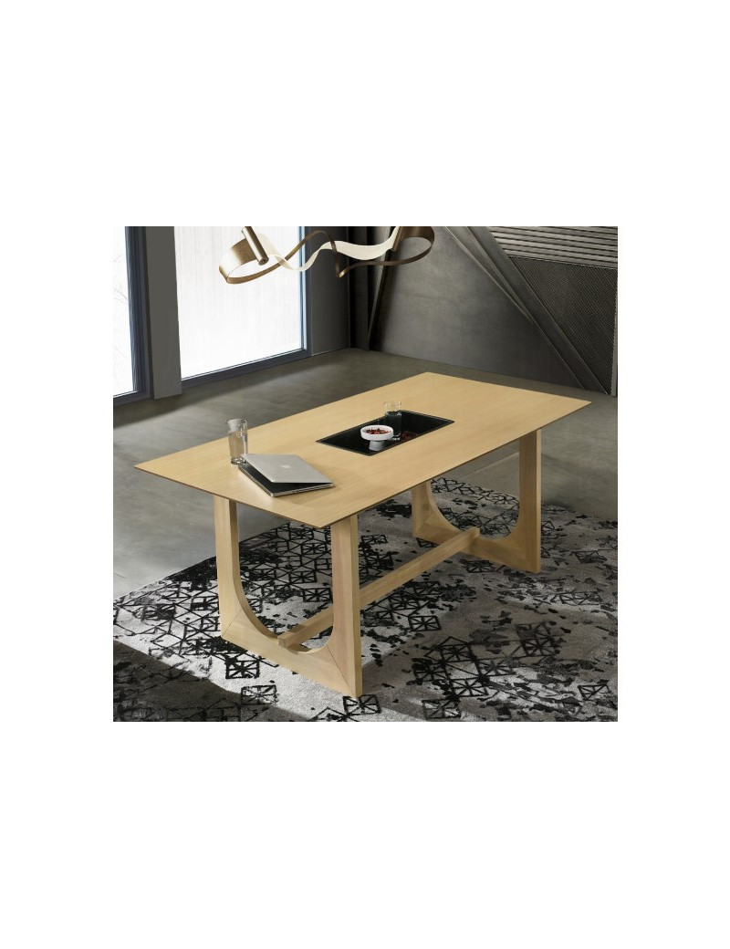 DN02865 Blayde 7-Piece Natural Dining Set with White Chenille Swivel Chairs Contemporary Style by ACME Furniture