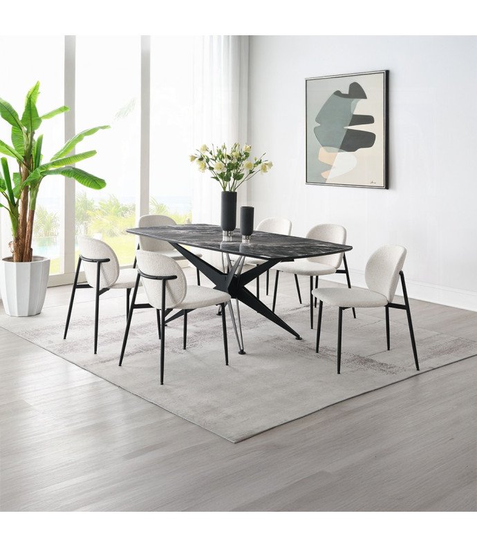 DN03045 Klaus 7-Piece Dining Set with Crystal Glass Top & White Bouclé Chairs by ACME Furniture