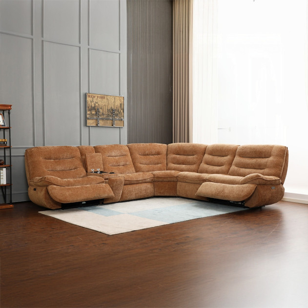 LV04650 Emmy Power Motion Sectional Sofa – Contemporary Style in Orange Chenille by ACME Furniture