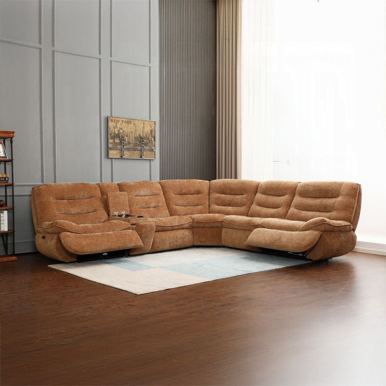 LV04650 Emmy Power Motion Sectional Sofa – Contemporary Style in Orange Chenille by ACME Furniture
