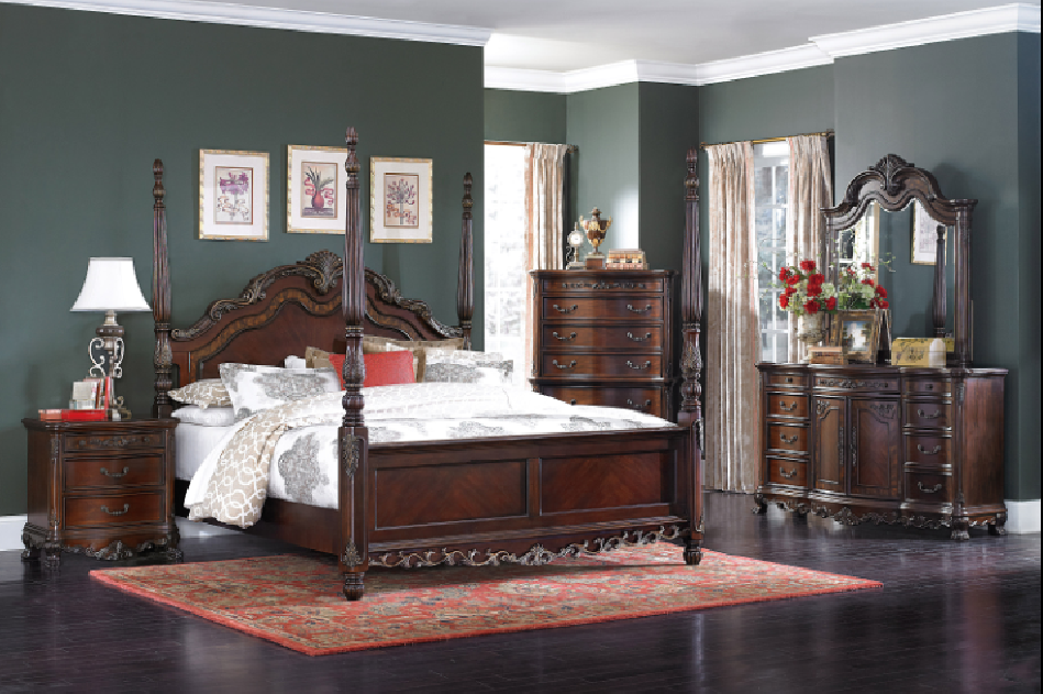 2243 Deryn Park Collection 5-Piece Queen Bedroom Set – Traditional Style, Cherry Finish with Gold Tipping by Homelegance