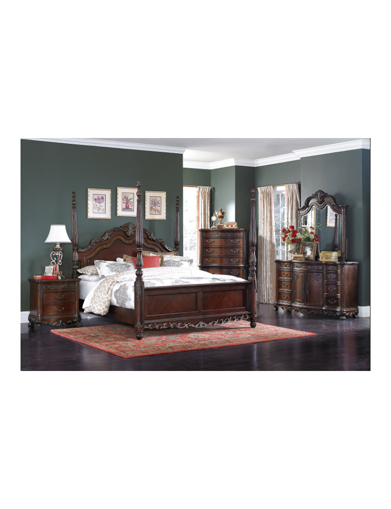 2243 Deryn Park Collection 5-Piece Queen Bedroom Set – Traditional Style, Cherry Finish with Gold Tipping by Homelegance