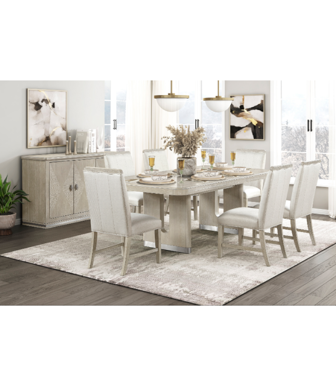 6066NN-84 Clara Collection 7-Piece Dining Set – Contemporary Style, Wire-Brushed Light Gray Finish by Homelegance