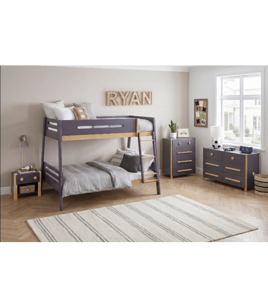 B2046PMTF Koda Twin-over-Full Bunk Bed – Contemporary Style in Plum & Natural Finish by Homelegance