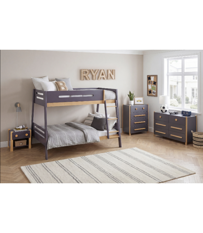 B2046PMTF Koda Twin-over-Full Bunk Bed – Contemporary Style in Plum & Natural Finish by Homelegance