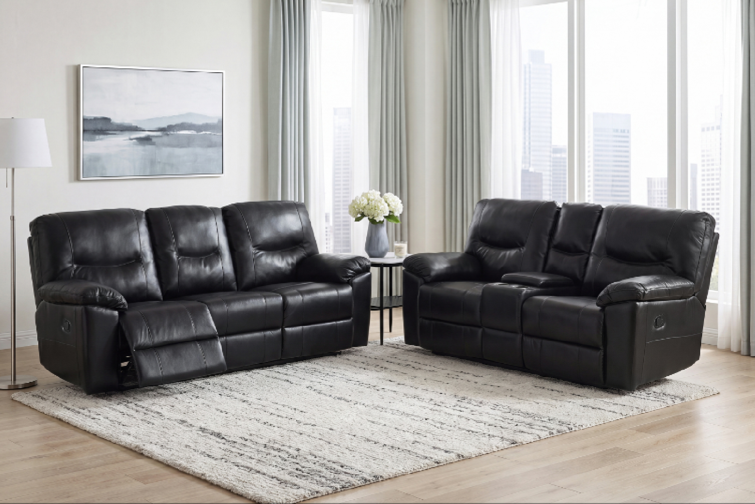 9037 Maverick Black Reclining Sofa & Loveseat | Homelegance | Phoenix AZ