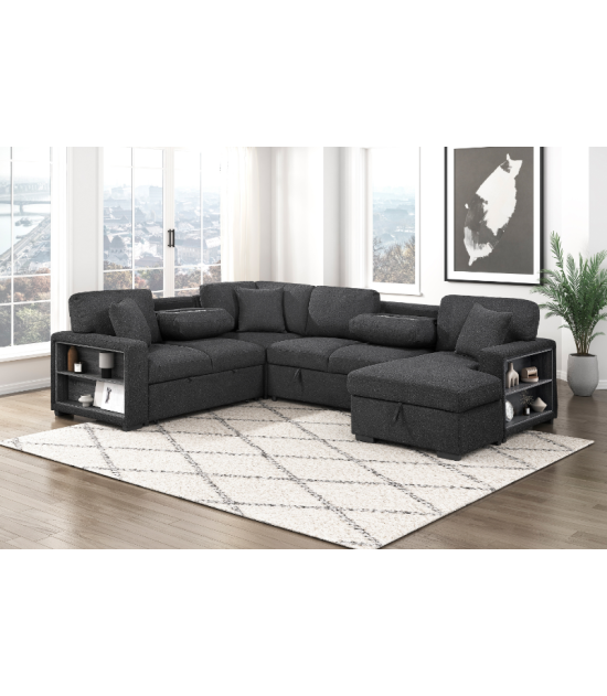 Pompano Black Bouclé Sleeper Sectional | Homelegance | Phoenix AZ