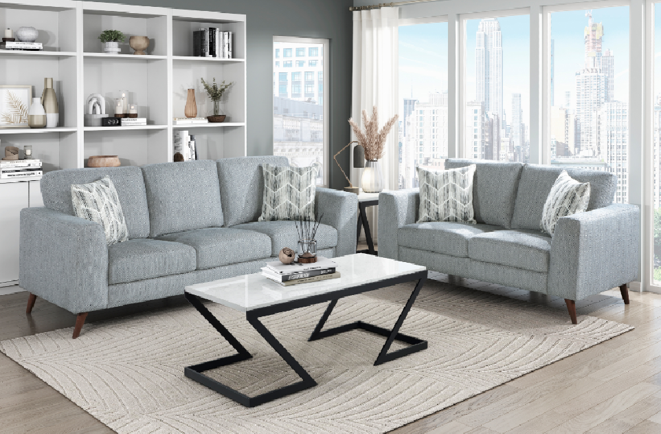 9644BGY Broadway 2-Piece Sofa & Loveseat – Mid-Century Modern Style in Blue-Gray Chenille by Homelegance