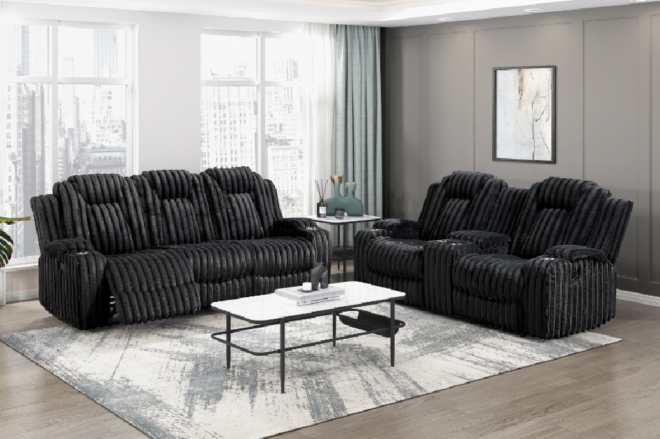 Phyllis Black Corduroy Reclining Sofa Set | Homelegance | Phoenix AZ